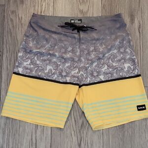Hurley Phantom Floral Gray and Yellow Board Shorts